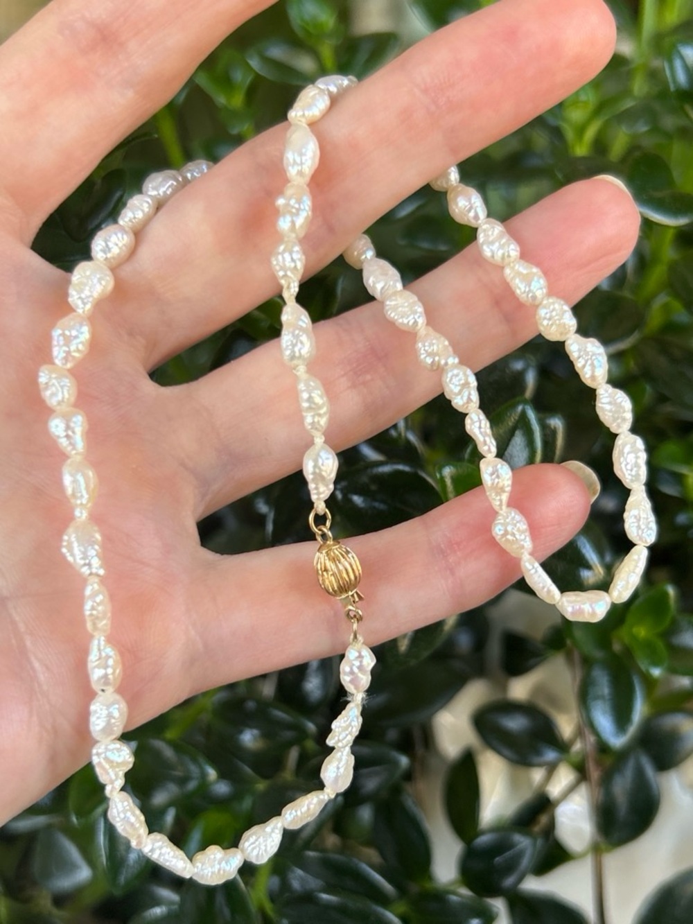 Vintage Freshwater Pearl Necklace with 14K Solid Gold Clasp